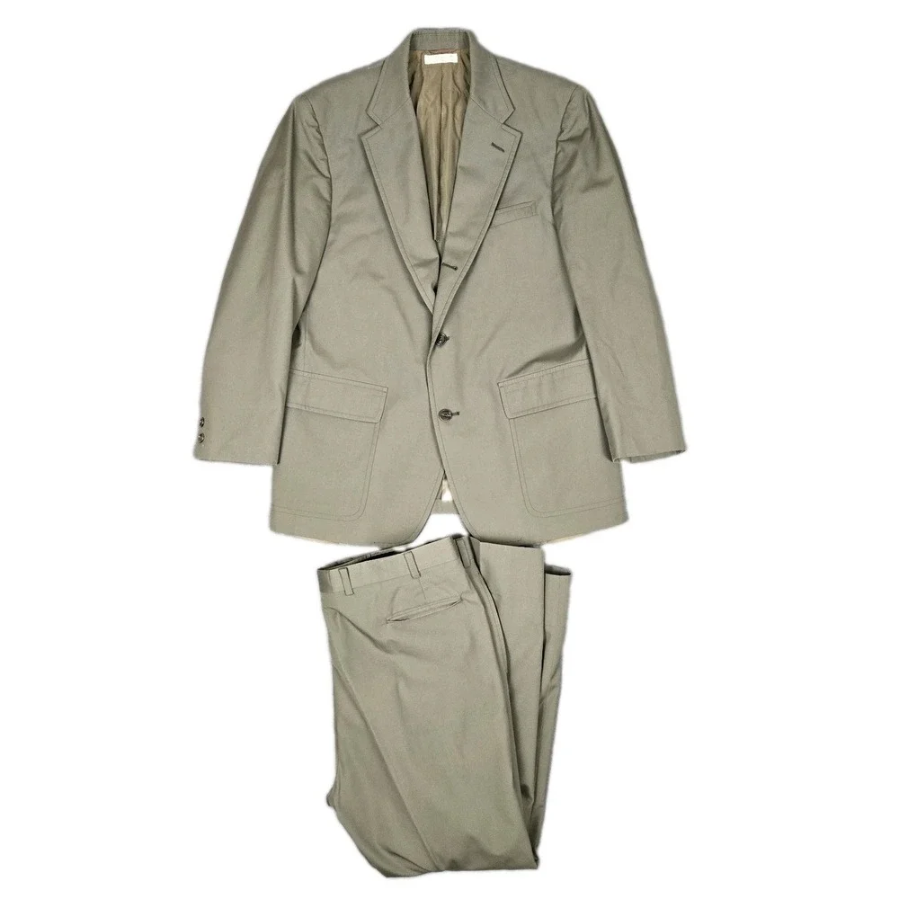 Vintage Brooks Brothers Suit Mens 44R 38x28 Green 100% Cotton 3-Button USA Made